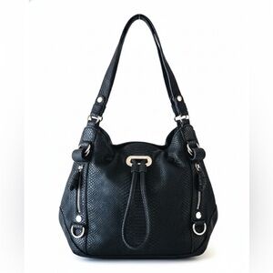 Hype Genuine Leather Texture Shoulder Bag Purse Black Textured Hobo Classic